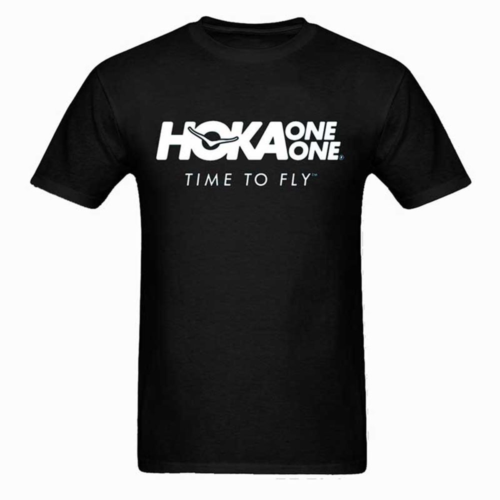 Hoka One One Short Sleeve Tshirt O Neck Summer Cotton - Men Tee - Black,Australia VRF-398647